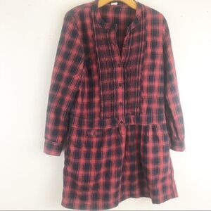 J CREW red black plaid long sleeve shirt dress size 6
